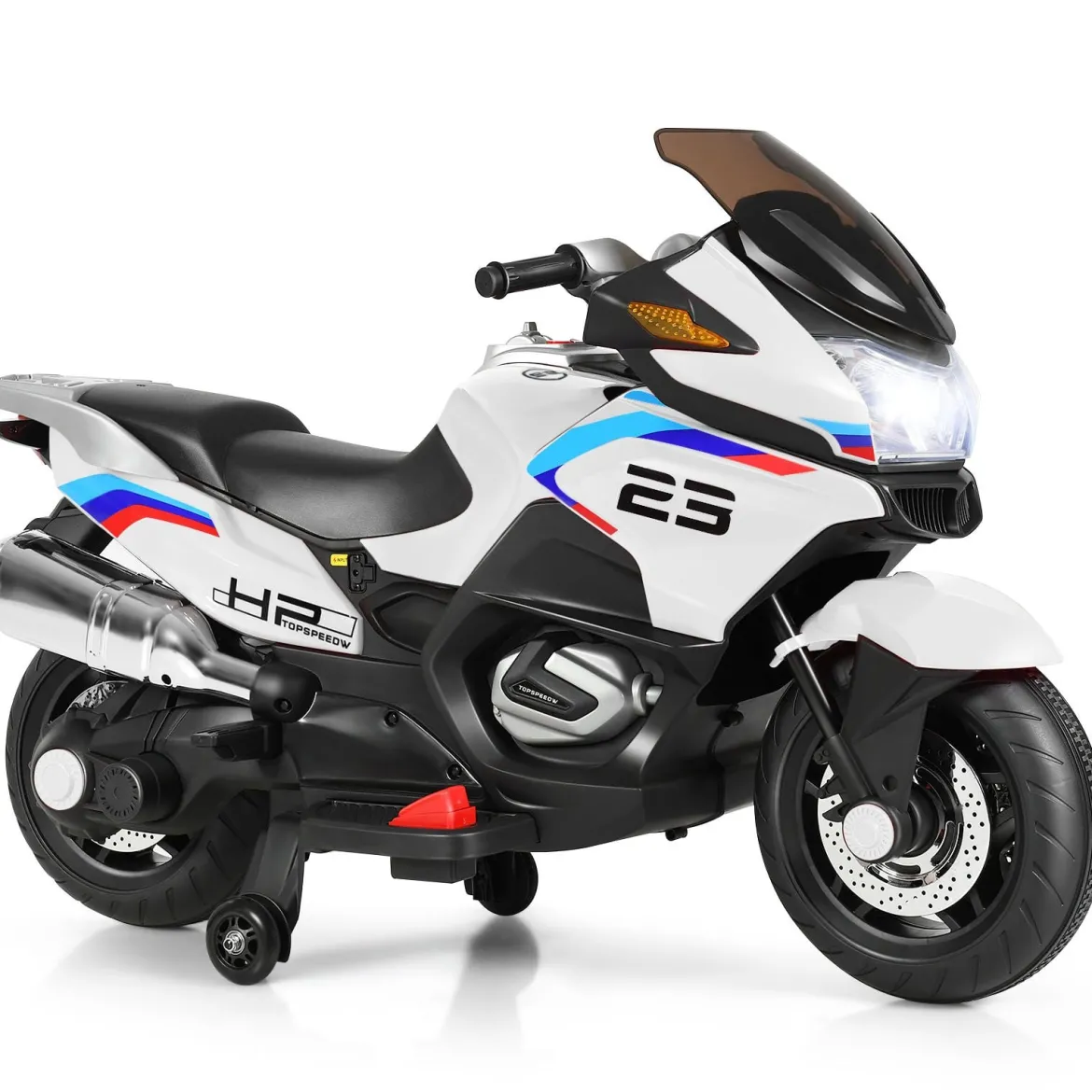 12V Elektro Motorrad Kindermotorrad mit Stützrädern Elektromotorrad Weiß