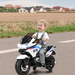 12V Elektro Motorrad Kindermotorrad mit Stützrädern Elektromotorrad Weiß