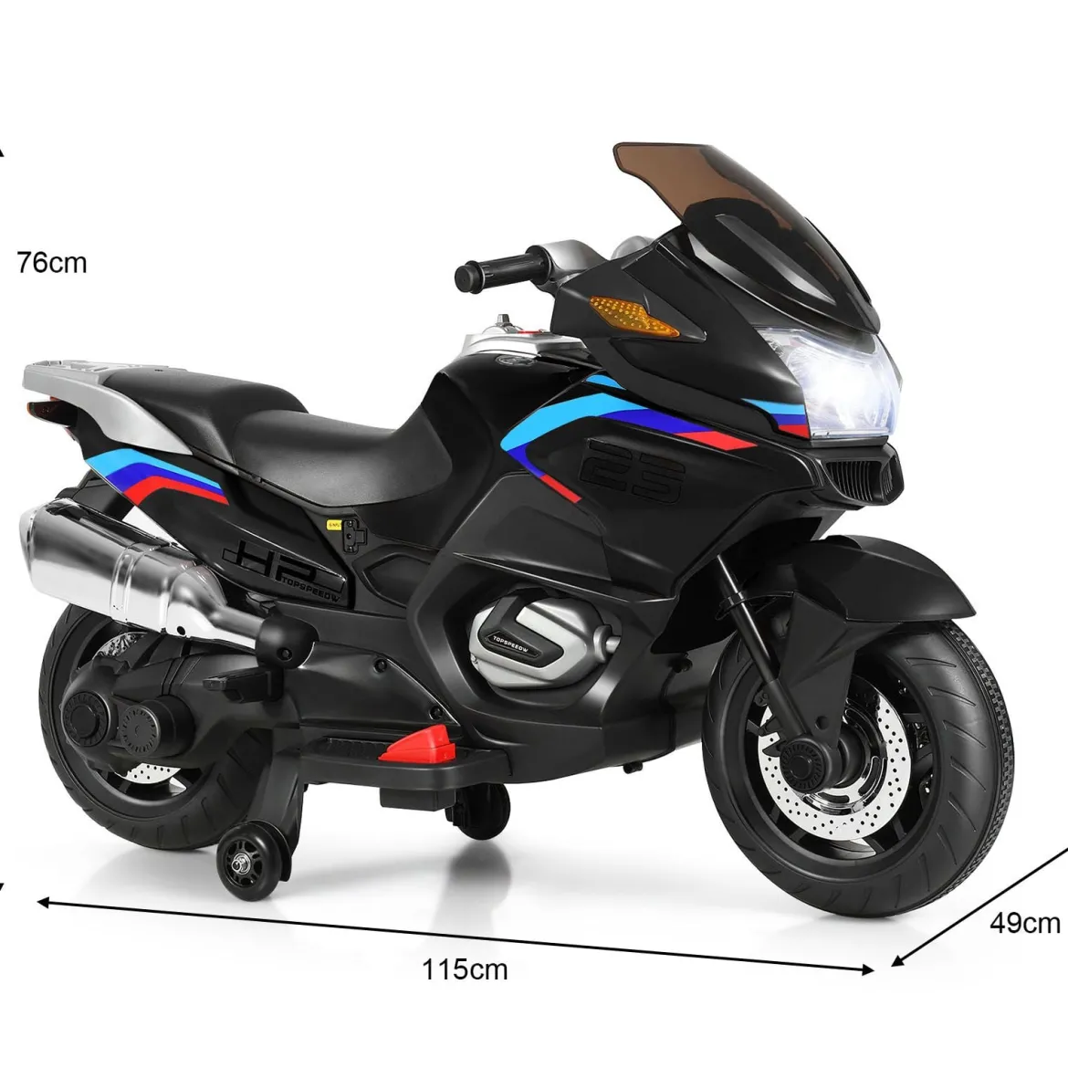 12V Elektro Motorrad Kindermotorrad mit Stützrädern Elektromotorrad Schwarz