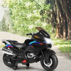 12V Elektro Motorrad Kindermotorrad mit Stützrädern Elektromotorrad Schwarz
