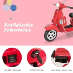 6V Elektro Motorrad mit 2 Stützrädern und Schlüssel & Lichter und Musik für Kinder ab 3 Jahren Rot