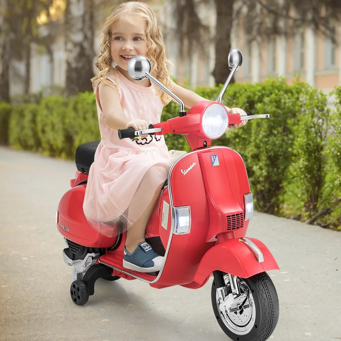 6V Elektro Motorrad mit 2 Stützrädern und Schlüssel & Lichter und Musik für Kinder ab 3 Jahren Rot
