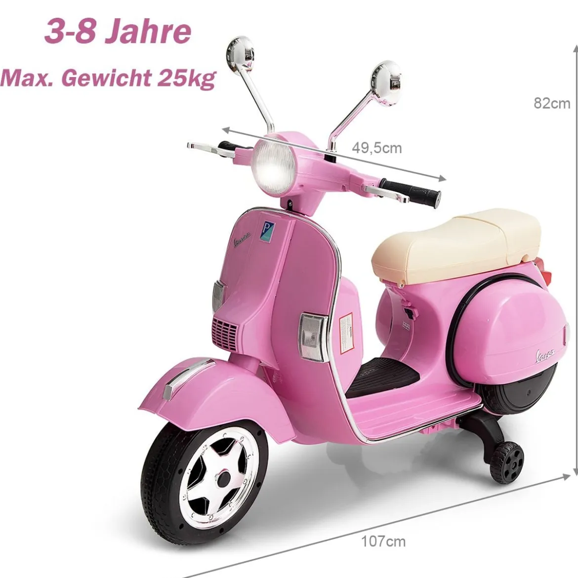 6V Elektro Motorrad mit 2 Stützrädern und Schlüssel & Lichter und Musik für Kinder ab 3 Jahren Rosa