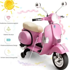 6V Elektro Motorrad mit 2 Stützrädern und Schlüssel & Lichter und Musik für Kinder ab 3 Jahren Rosa