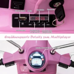 6V Elektro Motorrad mit 2 Stützrädern und Schlüssel & Lichter und Musik für Kinder ab 3 Jahren Rosa