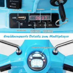 6V Elektro Motorrad mit 2 Stützrädern und Schlüssel & Lichter und Musik für Kinder ab 3 Jahren Blau