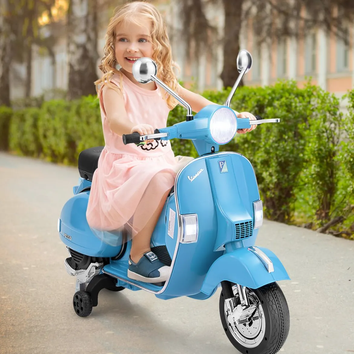 6V Elektro Motorrad mit 2 Stützrädern und Schlüssel & Lichter und Musik für Kinder ab 3 Jahren Blau