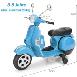 6V Elektro Motorrad mit 2 Stützrädern und Schlüssel & Lichter und Musik für Kinder ab 3 Jahren Blau
