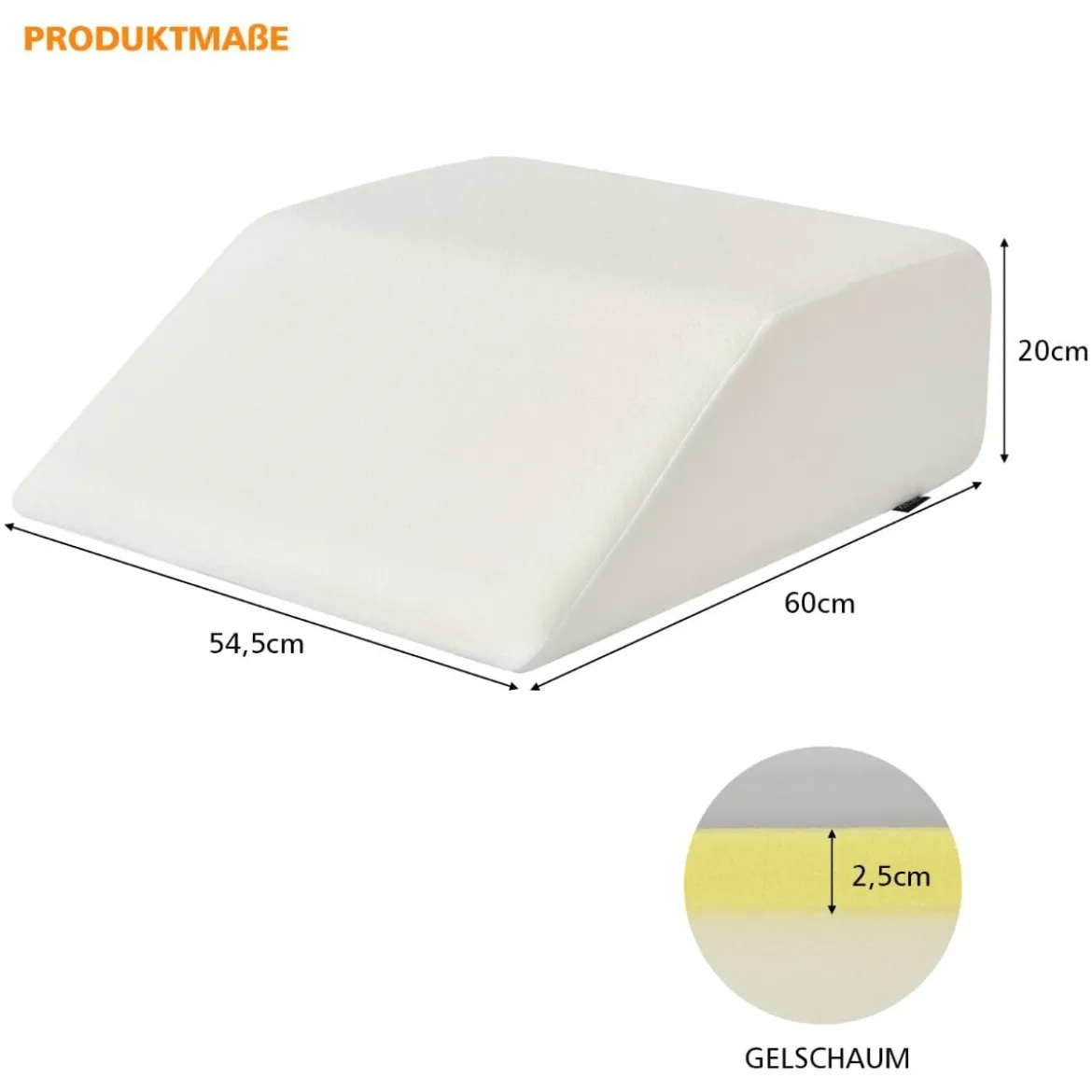 Venenkissen Beinkissen aus Rückstellschaum Schlafkissen Kopfkissen 60 x 54,5 x 20 cm Weiß