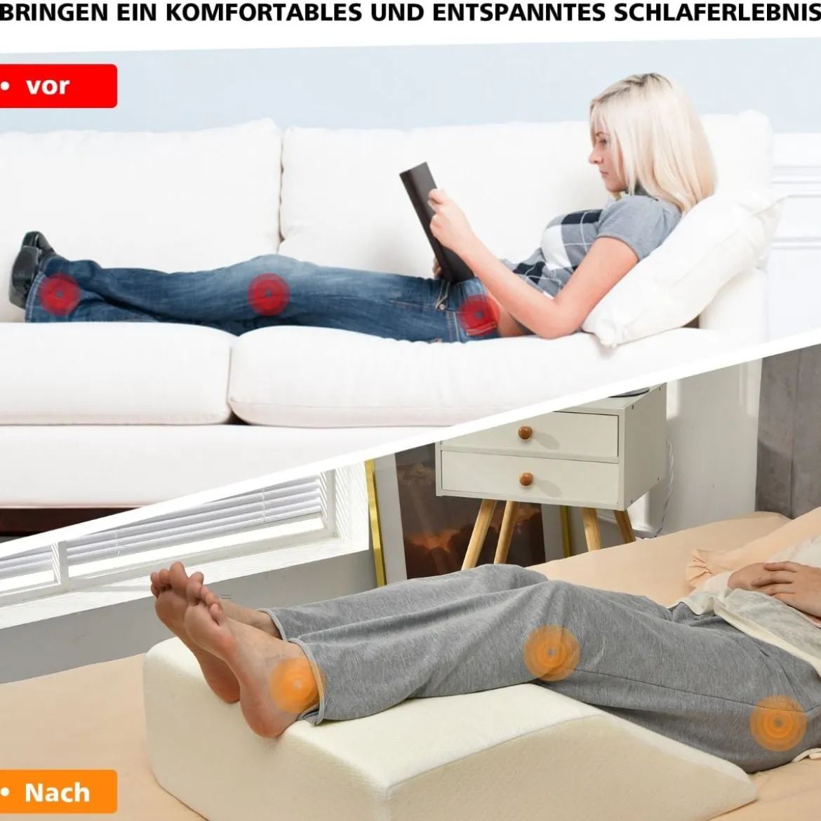 Venenkissen Beinkissen aus Rückstellschaum Schlafkissen Kopfkissen 60 x 54,5 x 20 cm Weiß