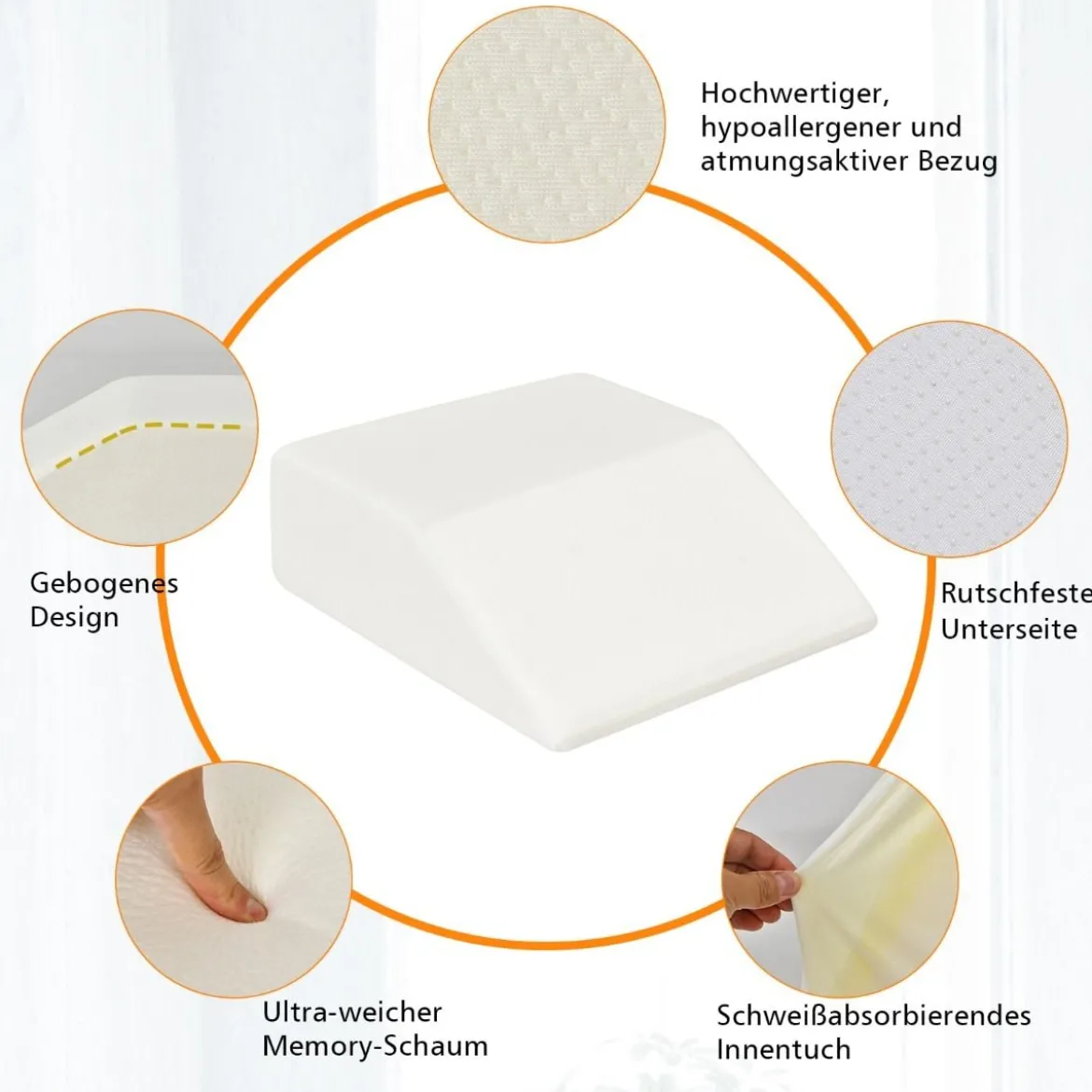 Venenkissen Beinkissen aus Rückstellschaum Schlafkissen Kopfkissen 60 x 54,5 x 20 cm Weiß