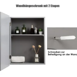 Verspiegelter Badezimmerschrank mit Spiege für Badezimmer 50 x 16 x 66 cm Grau