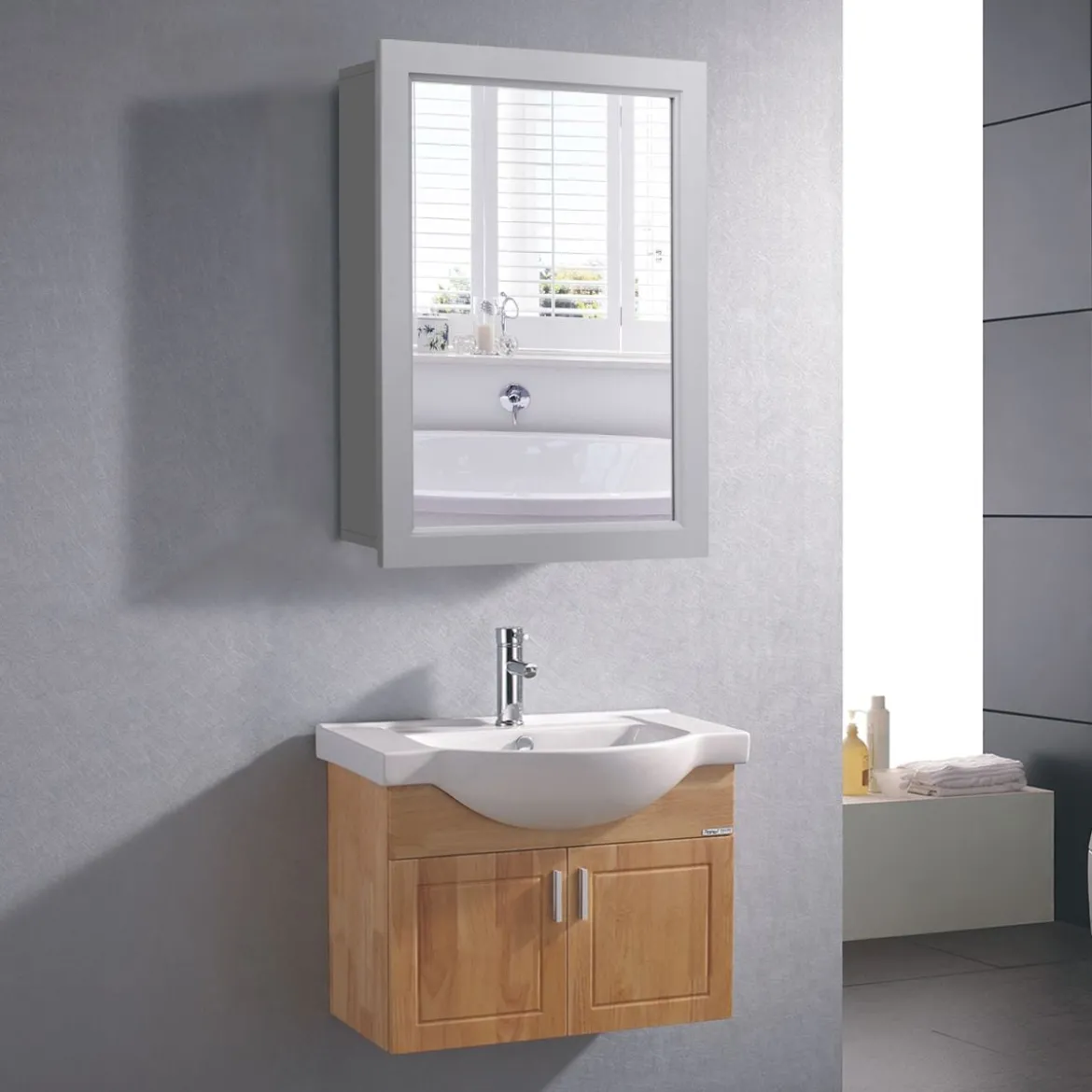 Verspiegelter Badezimmerschrank mit Spiege für Badezimmer 50 x 16 x 66 cm Grau