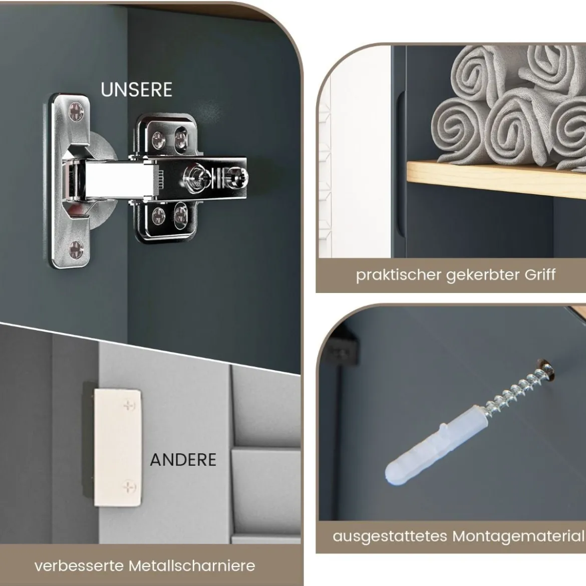 Verspiegelter Medizinschrank Badezimmerschrank mit Einzelner Spiegeltür 60 x 20 x 52 cm Grau