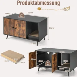 Versteck für die Katzentoilette modernes Katzenhaus mit Schrank mit Doppeltür 90 x 50 x 54 cm