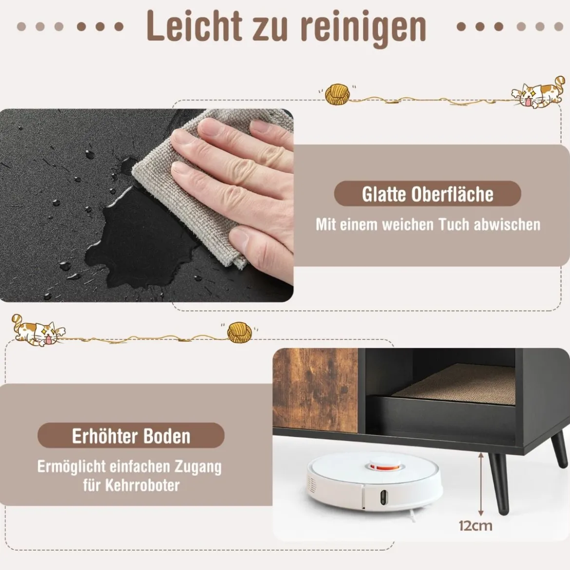Versteck für die Katzentoilette modernes Katzenhaus mit Schrank mit Doppeltür 90 x 50 x 54 cm