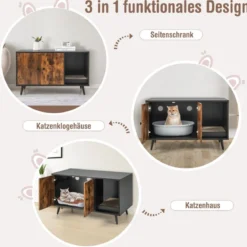 Versteck für die Katzentoilette modernes Katzenhaus mit Schrank mit Doppeltür 90 x 50 x 54 cm