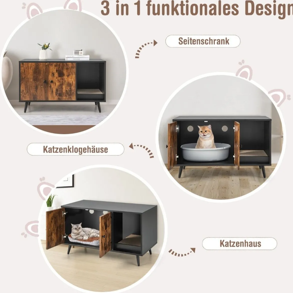 Versteck für die Katzentoilette modernes Katzenhaus mit Schrank mit Doppeltür 90 x 50 x 54 cm
