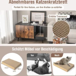 Versteck für die Katzentoilette modernes Katzenhaus mit Schrank mit Doppeltür 90 x 50 x 54 cm