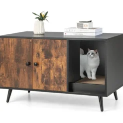 Versteck für die Katzentoilette modernes Katzenhaus mit Schrank mit Doppeltür 90 x 50 x 54 cm