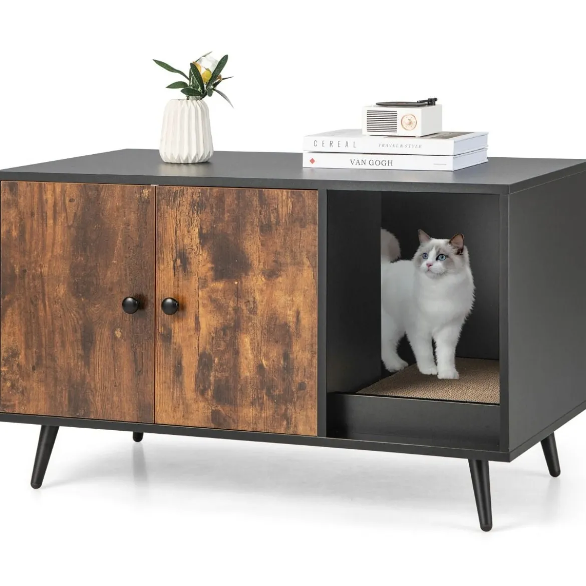 Versteck für die Katzentoilette modernes Katzenhaus mit Schrank mit Doppeltür 90 x 50 x 54 cm