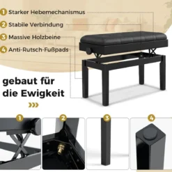 Verstellbare Duett-Klavierbank mit Stauraum & Wasserdichtem Gepolstertem Kissen Schwarz