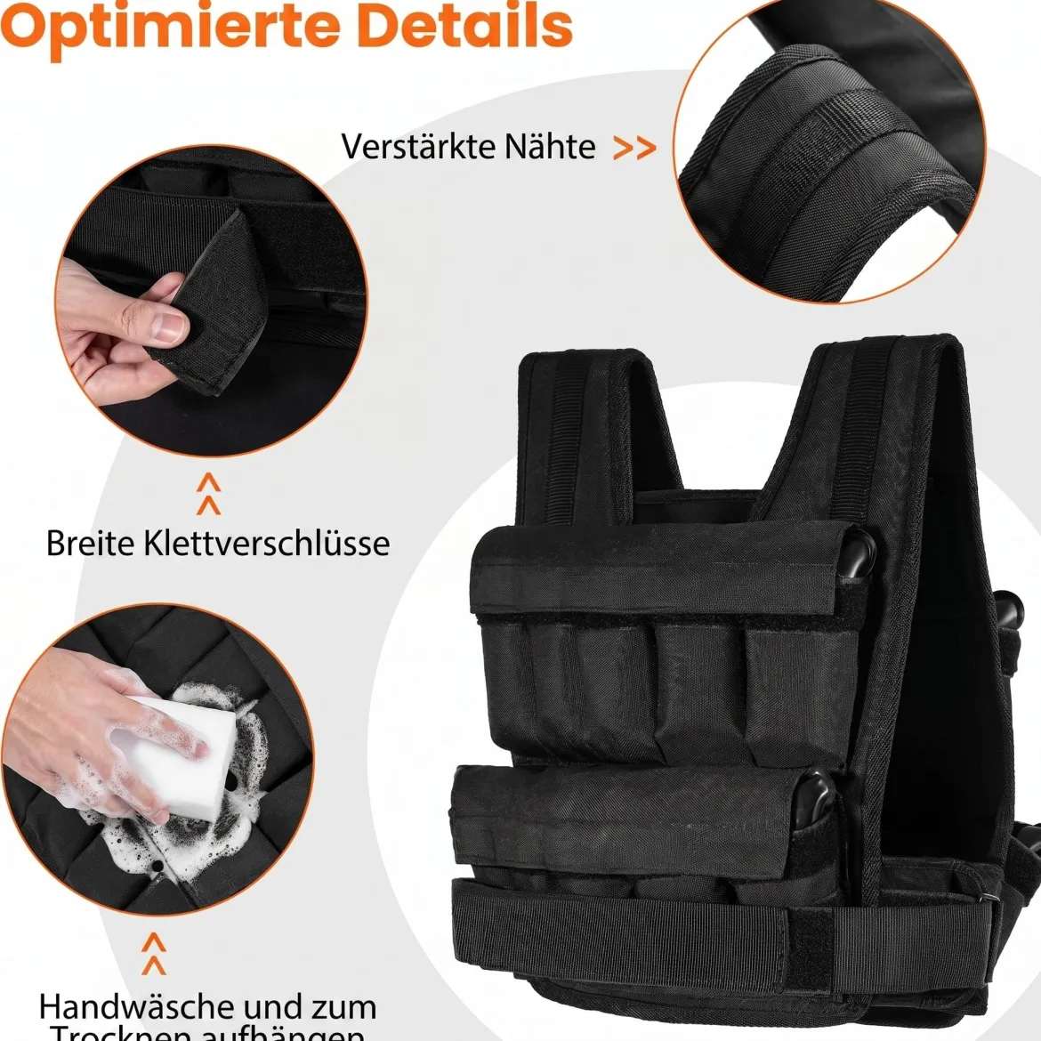 Verstellbare Gewichtsweste für Damen & Herren Fitnessweste mit Abnehmbaren Gewichtsandsäcken 34 cm