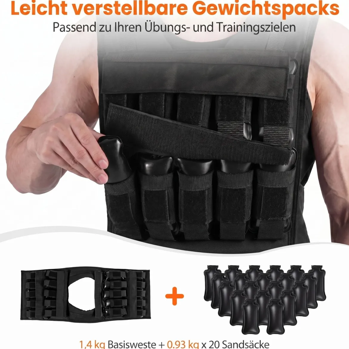 Verstellbare Gewichtsweste für Damen & Herren Trainingsweste mit Weiche Schulterpolster 38 cm