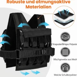 Verstellbare Gewichtsweste für Damen & Herren Trainingsweste mit Weiche Schulterpolster 38 cm