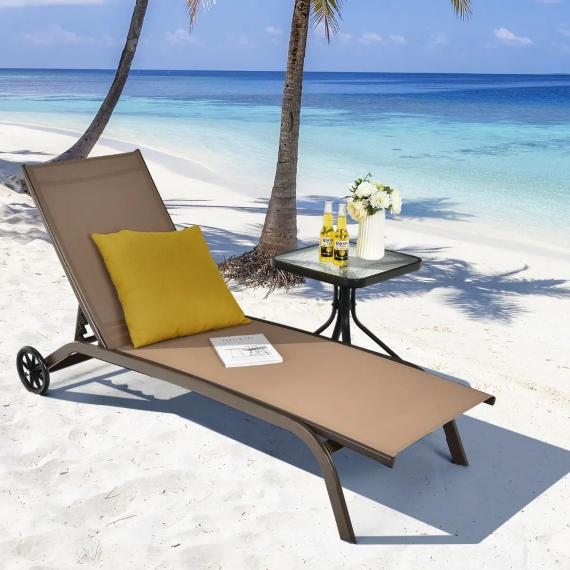 Verstellbare Outdoor-Liege mit Rädern und Schnell Trocknendem Stoff für Pool und Garten