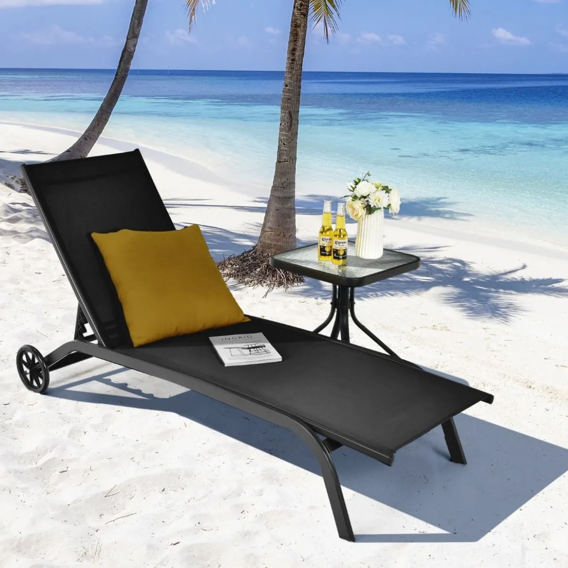 Verstellbare Outdoor-Liege mit Rädern und Schnell Trocknendem Stoff für Pool und Garten