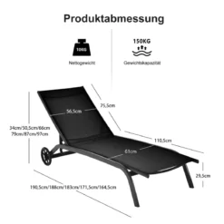 Verstellbare Outdoor-Liege mit Rädern und Schnell Trocknendem Stoff für Pool und Garten