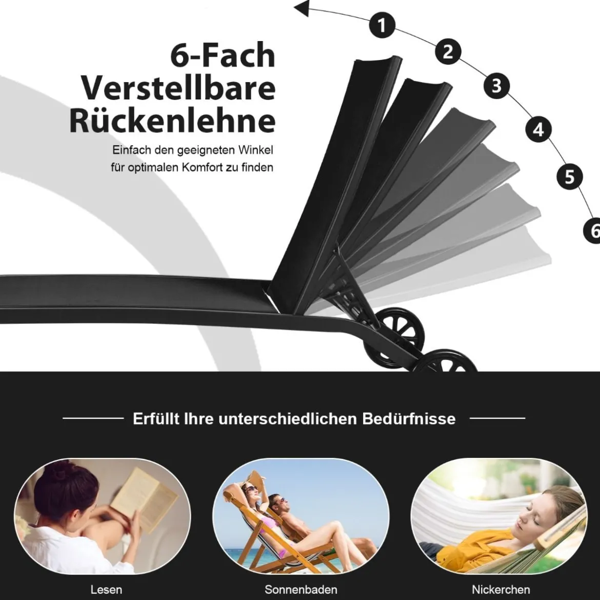Verstellbare Outdoor-Liege mit Rädern und Schnell Trocknendem Stoff für Pool und Garten