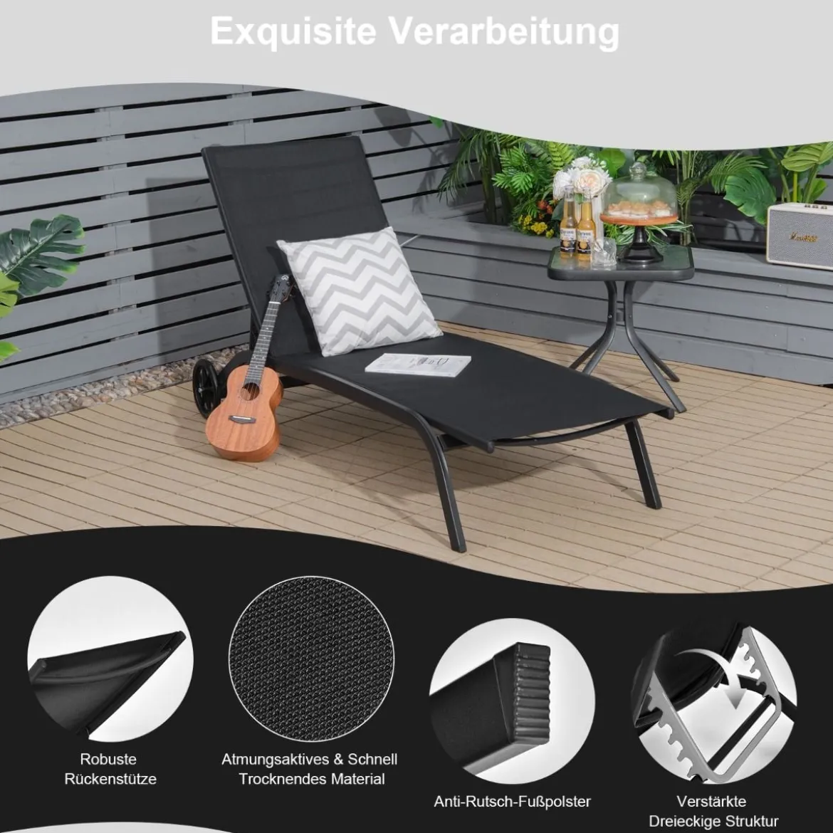 Verstellbare Outdoor-Liege mit Rädern und Schnell Trocknendem Stoff für Pool und Garten