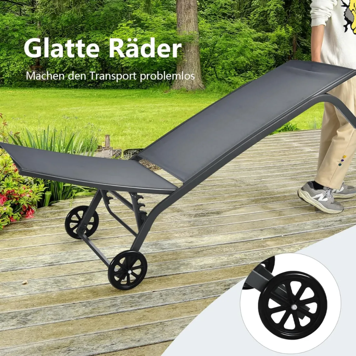 Verstellbare Outdoor-Liege mit Rädern und Schnell Trocknendem Stoff für Pool und Garten