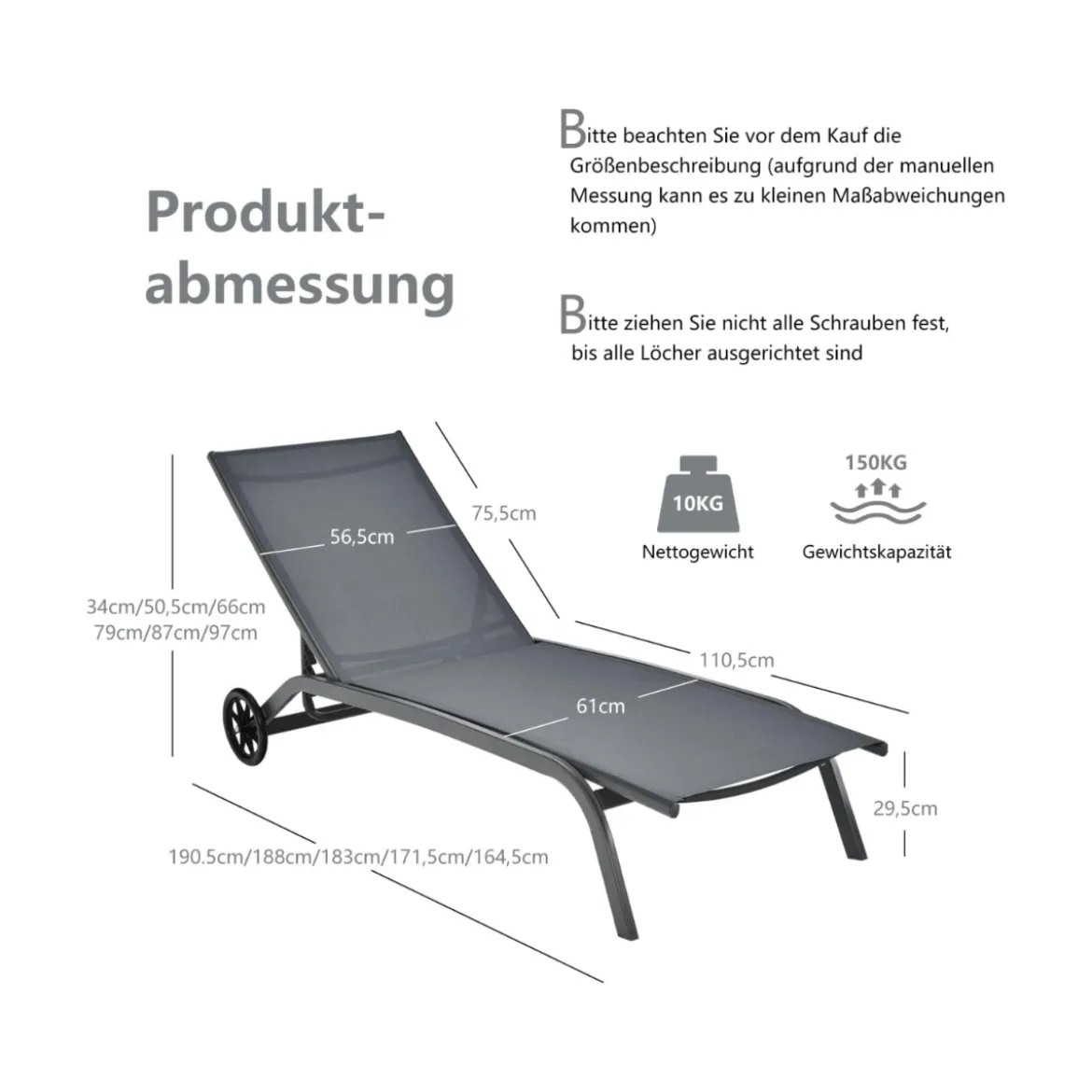 Verstellbare Outdoor-Liege mit Rädern und Schnell Trocknendem Stoff für Pool und Garten