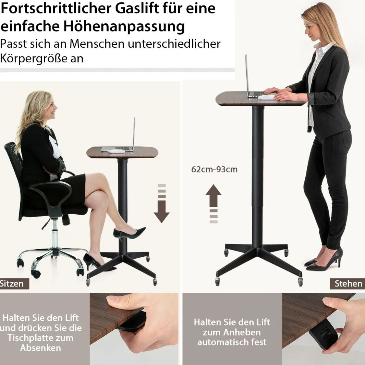Verstellbarer Betttisch Pneumatischer Medizinischer Nachttisch Braun