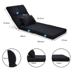 Verstellbarer Bodenstuhl Klappbares Bodensofa mit weichem Kissen Bodensessel Schwarz
