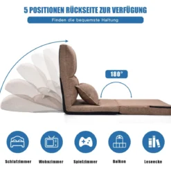 Verstellbarer Bodenstuhl Klappbares Bodensofa mit weichem Kissen Bodensessel Braun