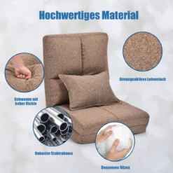 Verstellbarer Bodenstuhl Klappbares Bodensofa mit weichem Kissen Bodensessel Braun