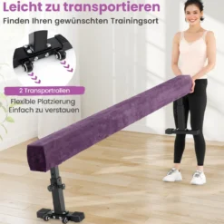 Verstellbarer Schwebebalken 226 cm Hoher und Tiefer Gymnastikbalken mit 3 Höhen Violett