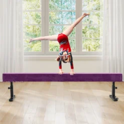 Verstellbarer Schwebebalken 226 cm Hoher und Tiefer Gymnastikbalken mit 3 Höhen Violett