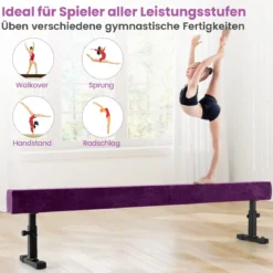 Verstellbarer Schwebebalken 226 cm Hoher und Tiefer Gymnastikbalken mit 3 Höhen Violett
