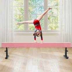 Verstellbarer Schwebebalken 226 cm Hoher und Tiefer Gymnastikbalken mit 3 Höhen Rosa