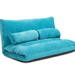 Verstellbares Bodensofa und Couch Bodensofa mit 2 Kissen 180 x 98 x 18 cm Blau