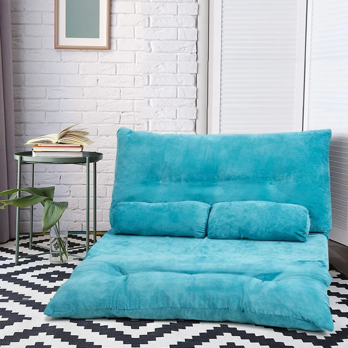 Verstellbares Bodensofa und Couch Bodensofa mit 2 Kissen 180 x 98 x 18 cm Blau