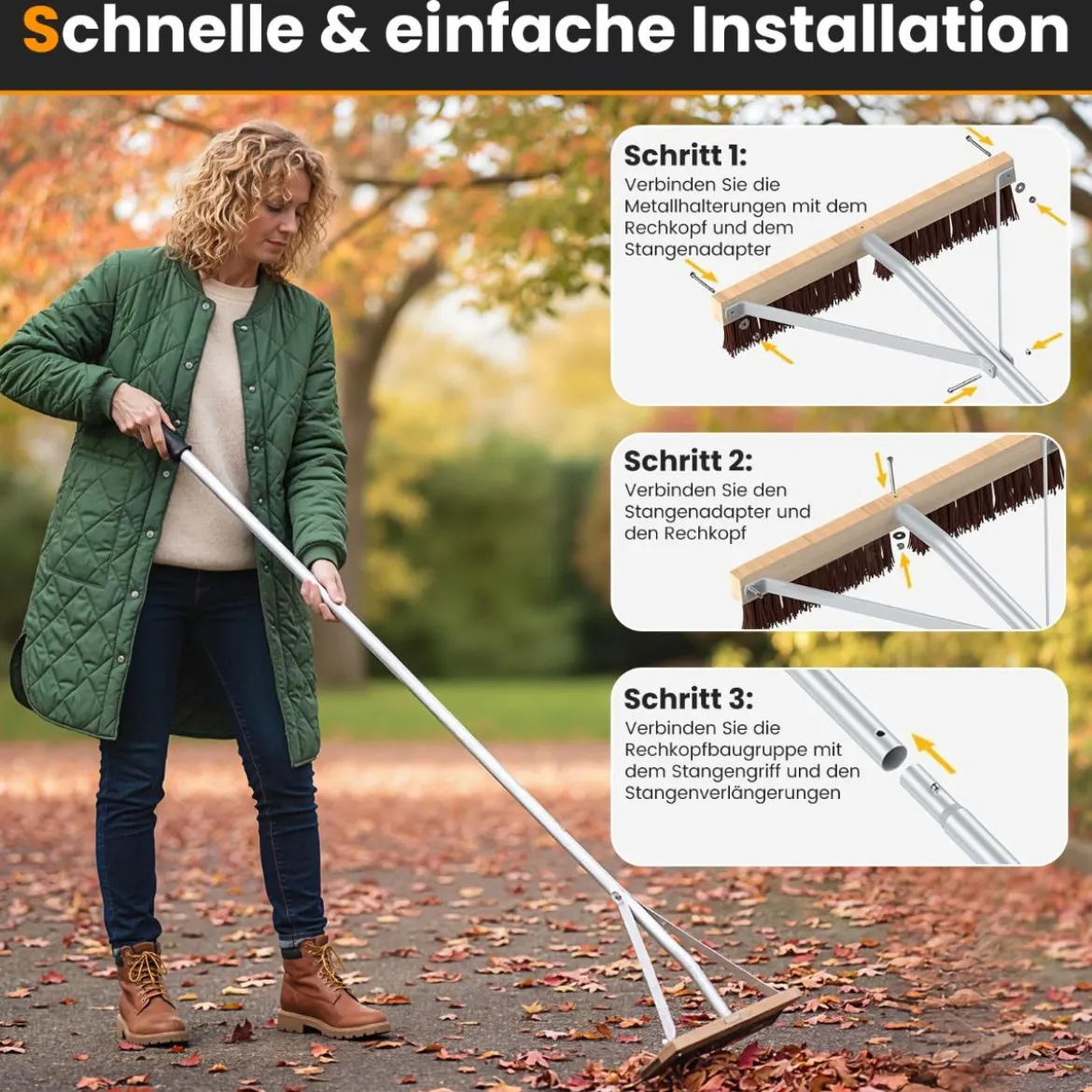 Verstellbares Dachreinigungswerkzeug mit 5 Leichten Alu Verlängerungsstangen Dachbürste Dachrechen