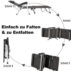 Verstellbare Sonnenliege Outdoor-Loungesessel 134-190 x 71 x 61,5-95 cm Grau