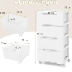 Vertikaler Nischenschrank mit Schubladen Aufbewahrungsschrank Kommode mit 5 Schubladen