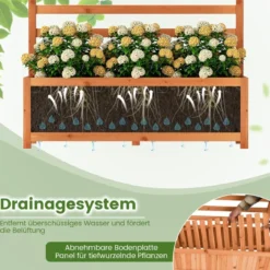 Vertikales Hochbeet aus Fichtenholz mit Spalier & Drainage Blumenkasten mit Sichtschutz Orange